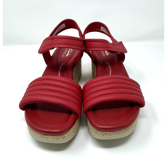 Clarks Collection Women's Chelseah Gem Wedge Sandal, Red Leather, Size 8 - Picture 2 of 7